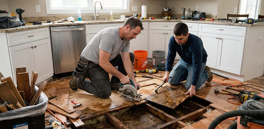 Kitchen Floor Water Damage Repair in Magna